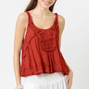 Rust Red Embroidered Women's Camisole